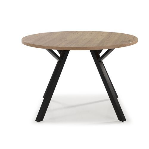 Table à Manger, Table De Repas Ronde Aspect Bois Naturel Et Pieds En Métal Noir