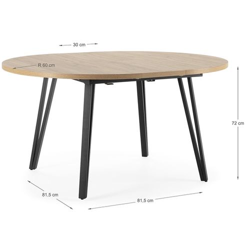 Table à Manger Table De Repas Extensible Ronde Aspect Bois Coloris Naturel Avec Pieds En Métal
