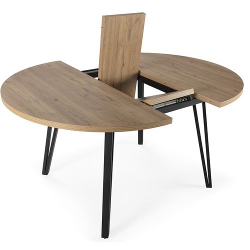 Table à Manger Table De Repas Extensible Ronde Aspect Bois Coloris Naturel Avec Pieds En Métal