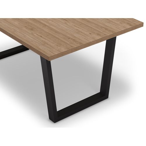 Table à Manger, Table De Repas Rectangulaire Aspect Bois Coloris Naturel, Pieds En Métal Noir