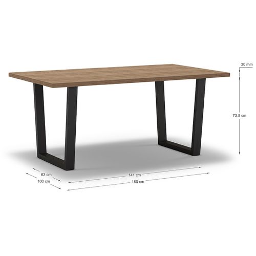 Table à Manger, Table De Repas Rectangulaire Aspect Bois Coloris Naturel, Pieds En Métal Noir