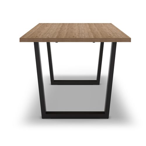 Table à Manger, Table De Repas Rectangulaire Aspect Bois Coloris Naturel, Pieds En Métal Noir