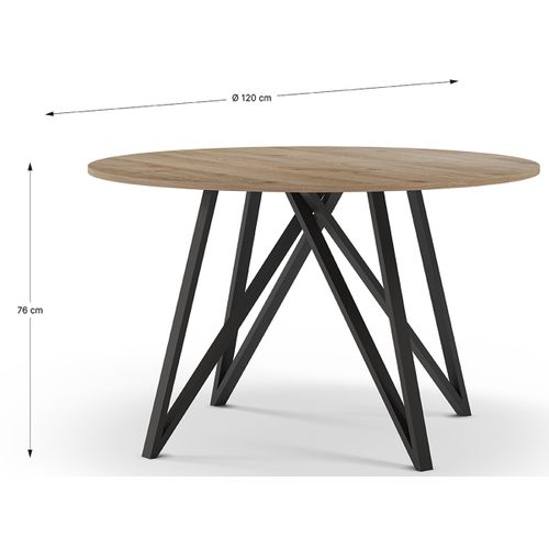 Table à Manger, Table De Repas Ronde Aspect Bois Coloris Chêne, Pieds En Métal Noir