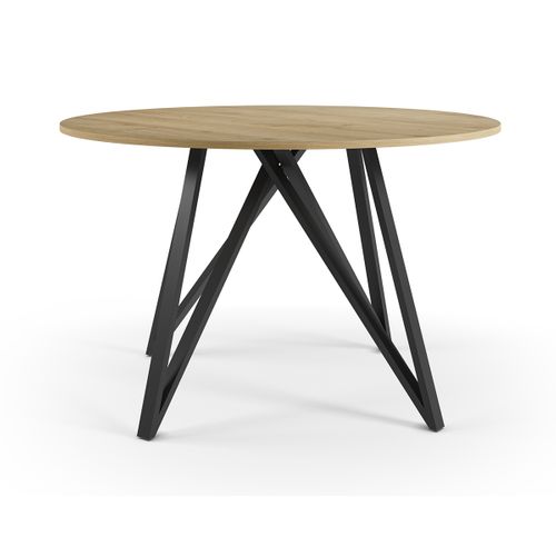 Table à Manger, Table De Repas Ronde Aspect Bois Coloris Chêne, Pieds En Métal Noir