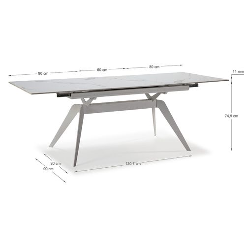 Table à Manger, Table De Repas Extensible En Céramique Coloris Blanc, Pieds En Métal Blanc