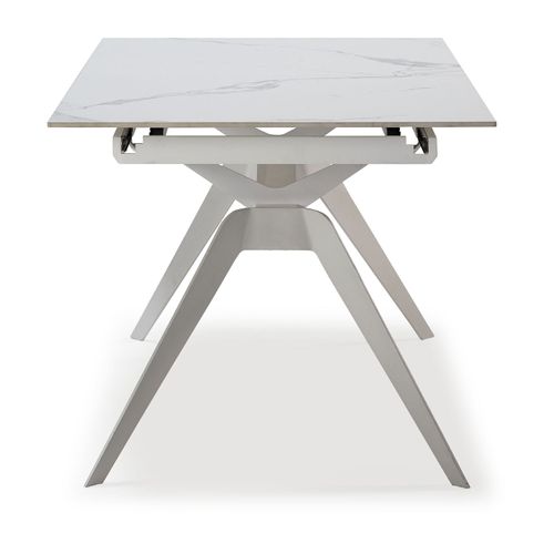 Table à Manger, Table De Repas Extensible En Céramique Coloris Blanc, Pieds En Métal Blanc