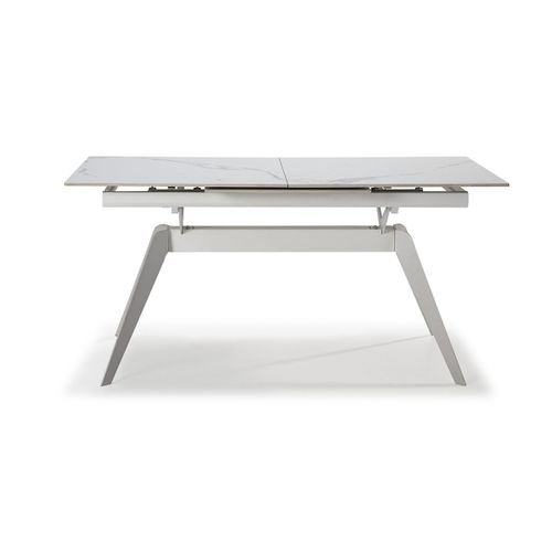 Table à Manger, Table De Repas Extensible En Céramique Coloris Blanc, Pieds En Métal Blanc