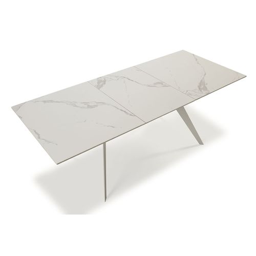 Table à Manger, Table De Repas Extensible En Céramique Coloris Blanc, Pieds En Métal Blanc