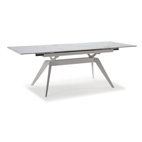 Table à Manger, Table De Repas Extensible En Céramique Coloris Blanc, Pieds En Métal Blanc