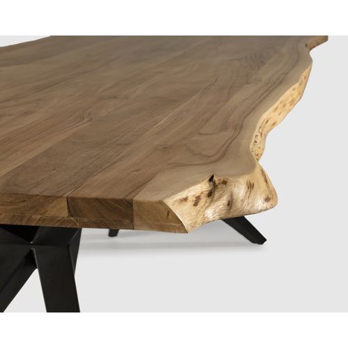 Table à Manger, Table De Repas Rectangulaire En Acacia Coloris Naturel, Pieds En Métal Noir