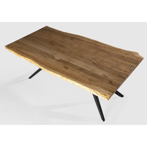 Table à Manger, Table De Repas Rectangulaire En Acacia Coloris Naturel, Pieds En Métal Noir