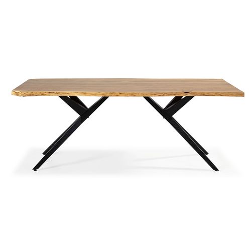 Table à Manger, Table De Repas Rectangulaire En Acacia Coloris Naturel, Pieds En Métal Noir