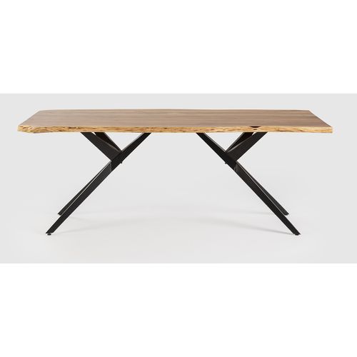 Table à Manger, Table De Repas Rectangulaire En Acacia Coloris Naturel, Pieds En Métal Noir