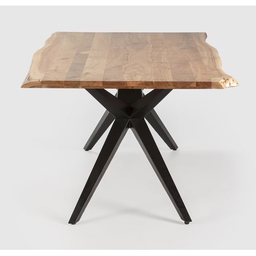 Table à Manger, Table De Repas Rectangulaire En Acacia Coloris Naturel, Pieds En Métal Noir