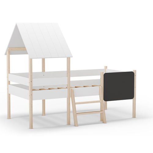Lit Cabane Pour Enfant En Bois Coloris Blanc, Couchage 90 X 190 Cm - L. 203 X P. 123 X H. 164 Cm