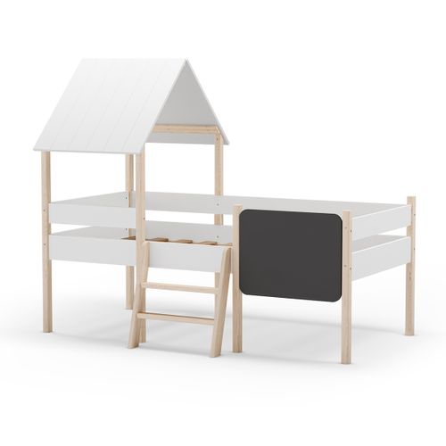 Lit Cabane Pour Enfant En Bois Coloris Blanc, Couchage 90 X 190 Cm - L. 203 X P. 123 X H. 164 Cm