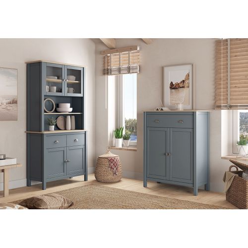 Buffet, Meuble De Rangement Avec 4 Portes Et 2 Tiroirs Coloris Vert Kaki, Chêne