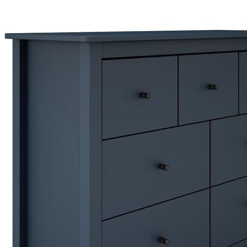 Commode, Meuble De Rangement En Pin Avec 7 Tiroirs Coloris Bleu Marine - L. 110 X P. 40 X H. 80 Cm