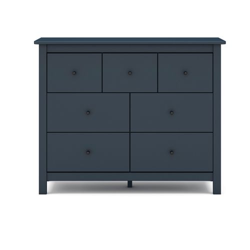 Commode, Meuble De Rangement En Pin Avec 7 Tiroirs Coloris Bleu Marine - L. 110 X P. 40 X H. 80 Cm