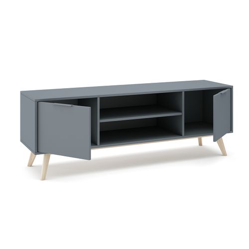 Meuble TV, Meuble De Salon Aspect Bois Avec 2 Portes Et 2 Niches Coloris Vert Kaki, Pieds En Pin