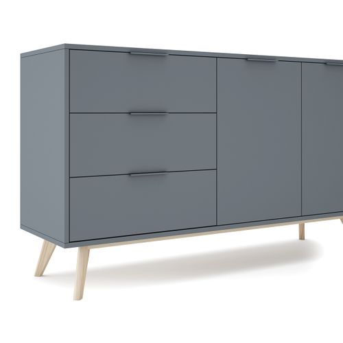 Buffet, Commode Rectangulaire Avec 2 Portes Et 3 Tiroirs Aspect Bois Coloris Vert Kaki