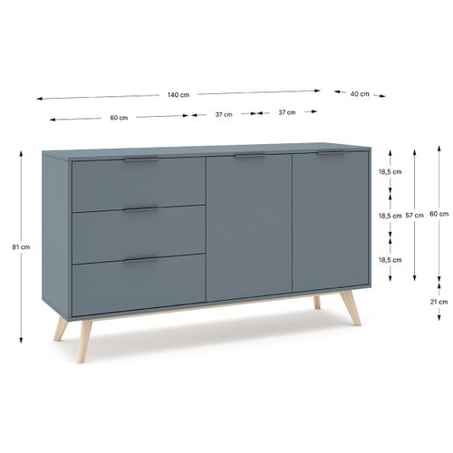 Buffet, Commode Rectangulaire Avec 2 Portes Et 3 Tiroirs Aspect Bois Coloris Vert Kaki