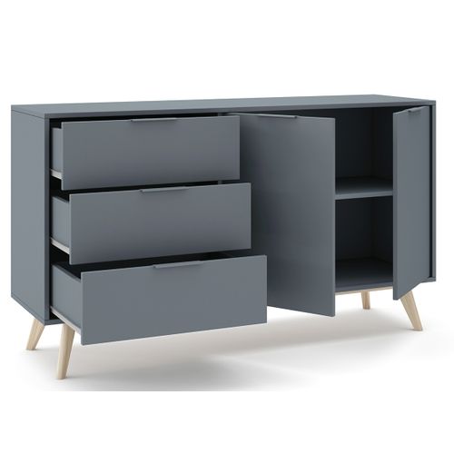 Buffet, Commode Rectangulaire Avec 2 Portes Et 3 Tiroirs Aspect Bois Coloris Vert Kaki