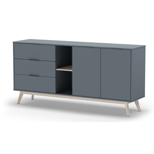 Buffet, Commode Rectangulaire Avec 2 Portes Et 3 Tiroirs Aspect Bois Coloris Vert Kaki