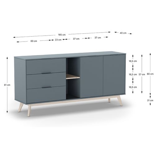 Buffet, Commode Rectangulaire Avec 2 Portes Et 3 Tiroirs Aspect Bois Coloris Vert Kaki