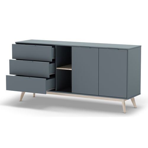 Buffet, Commode Rectangulaire Avec 2 Portes Et 3 Tiroirs Aspect Bois Coloris Vert Kaki