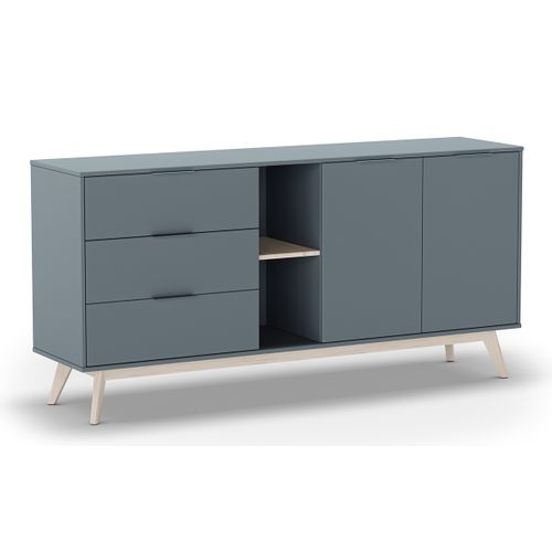 Buffet, Commode Rectangulaire Avec 2 Portes Et 3 Tiroirs Aspect Bois Coloris Vert Kaki