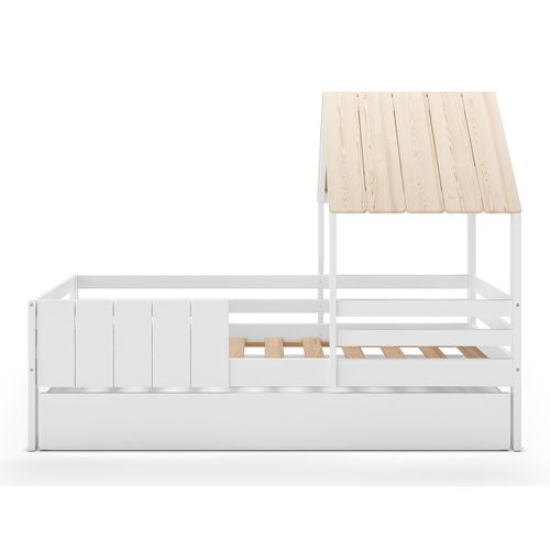 Lit Cabane Pour Enfant Coloris Blanc, Couchage 90 X 190 Cm - L. 201 X P. 114 X H. 151 Cm