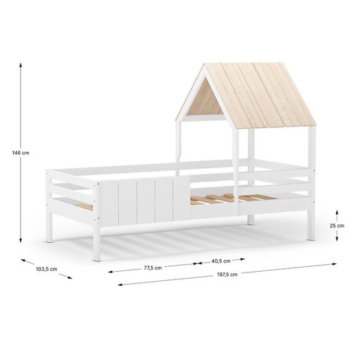 Lit Cabane Pour Enfant Coloris Blanc, Couchage 90 X 190 Cm - L. 201 X P. 114 X H. 151 Cm