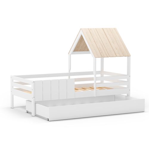 Lit Cabane Pour Enfant Coloris Blanc, Couchage 90 X 190 Cm - L. 201 X P. 114 X H. 151 Cm