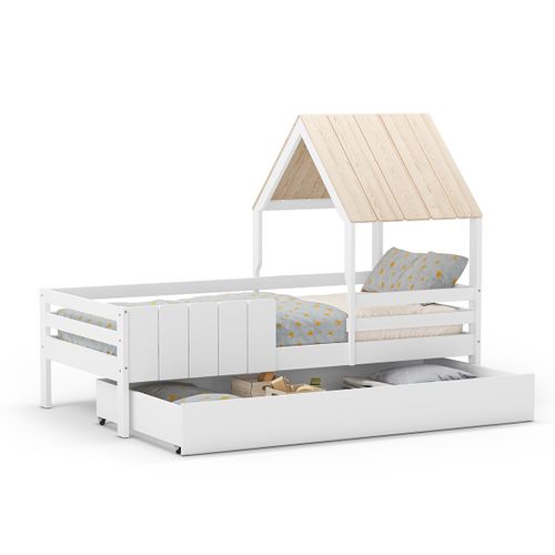 Lit Cabane Pour Enfant Coloris Blanc, Couchage 90 X 190 Cm - L. 201 X P. 114 X H. 151 Cm