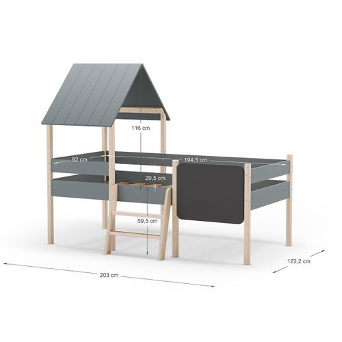Lit Cabane Pour Enfant En Bois Coloris Blanc Ciré Et Vert Kaki, Couchage 90 X 190 Cm