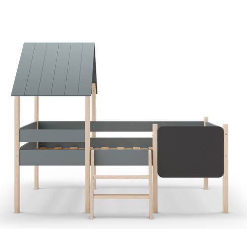 Lit Cabane Pour Enfant En Bois Coloris Blanc Ciré Et Vert Kaki, Couchage 90 X 190 Cm