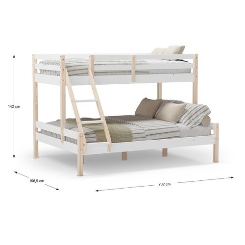 Lit Superposé Enfant En Bois Coloris Blanc, Couchage 90 X 190 Cm - L. 202 X P. 156 X H. 142 Cm