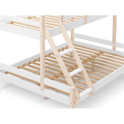 Lit Superposé Enfant En Bois Coloris Blanc, Couchage 90 X 190 Cm - L. 202 X P. 156 X H. 142 Cm