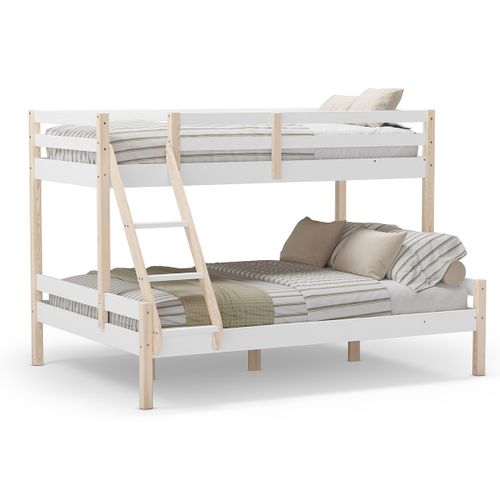 Lit Superposé Enfant En Bois Coloris Blanc, Couchage 90 X 190 Cm - L. 202 X P. 156 X H. 142 Cm