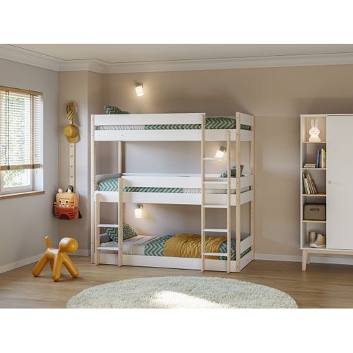 Lit Superposé Enfant Coloris Blanc, Couchage 90 X 190 Cm - L. 200 X P. 107 X H. 197 Cm