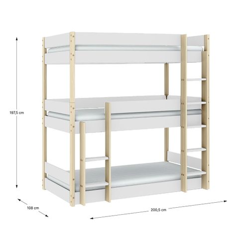 Lit Superposé Enfant Coloris Blanc, Couchage 90 X 190 Cm - L. 200 X P. 107 X H. 197 Cm