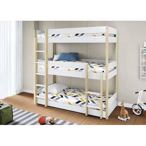 Lit Superposé Enfant Coloris Blanc, Couchage 90 X 190 Cm - L. 200 X P. 107 X H. 197 Cm