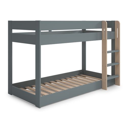 Lit Superposé Enfant En Bois Coloris Vert Kaki, Blanc Ciré, Couchage 90 X 190 Cm