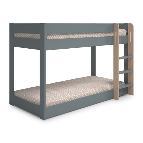 Lit Superposé Enfant En Bois Coloris Vert Kaki, Blanc Ciré, Couchage 90 X 190 Cm