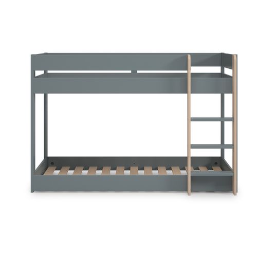 Lit Superposé Enfant En Bois Coloris Vert Kaki, Blanc Ciré, Couchage 90 X 190 Cm