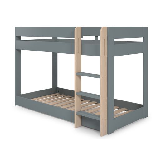 Lit Superposé Enfant En Bois Coloris Vert Kaki, Blanc Ciré, Couchage 90 X 190 Cm