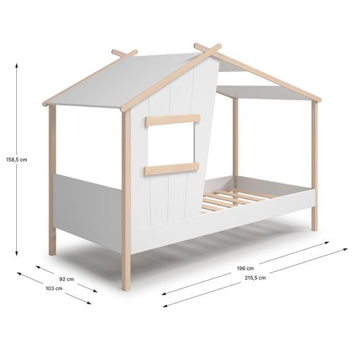 Lit Cabane Pour Enfant En Bois Coloris Blanc, Couchage 90 X 190 Cm - L. 215 X P. 103 X H. 158 Cm