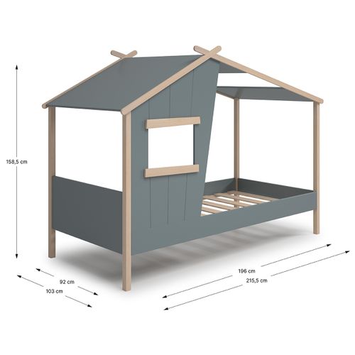 Lit Cabane Pour Enfant Coloris Vert Kaki, Blanc Ciré , Couchage 90 X 190 Cm