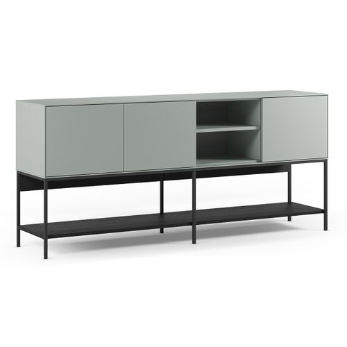 Buffet, Meuble De Rangement Aspect Bois Avec 3 Portes Coloris Vert, Pieds En Métal Noir